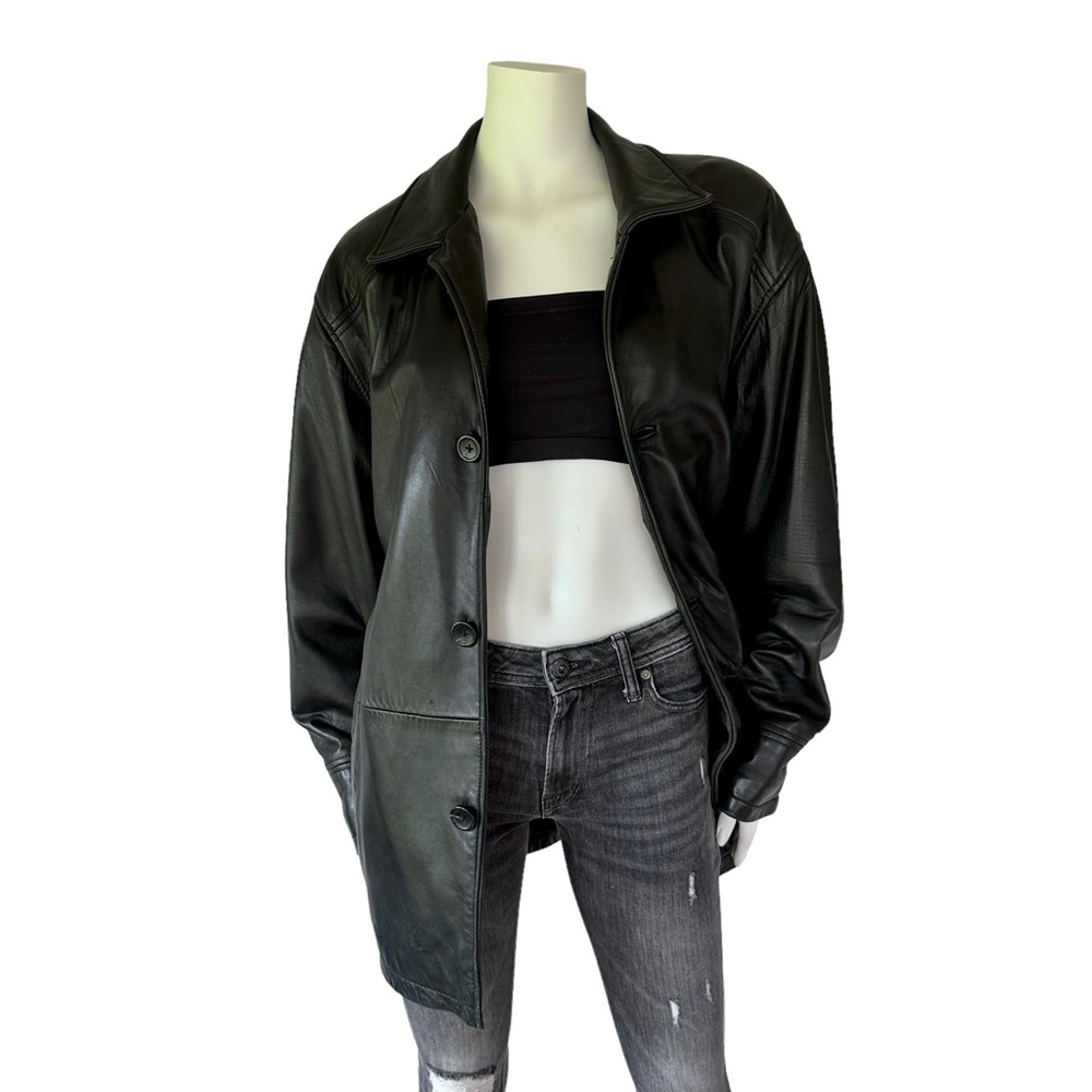 Oversized Boyfriend Black Lambskin Leather Coat Jacket Buttery Soft Quiet Luxury - Picture 2 of 13